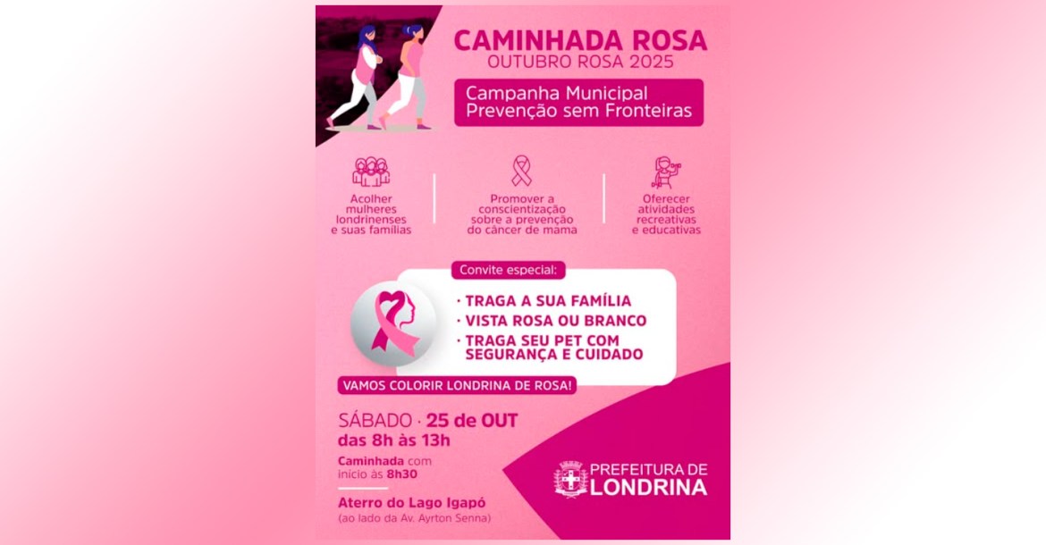Aterro do Lago Igapó recebe a Caminhada Rosa neste sábado (25)