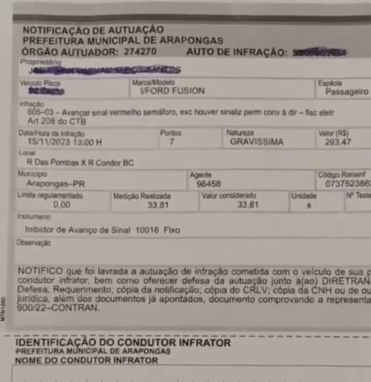 Multas falsas são enviadas para moradores de cidade do Paraná