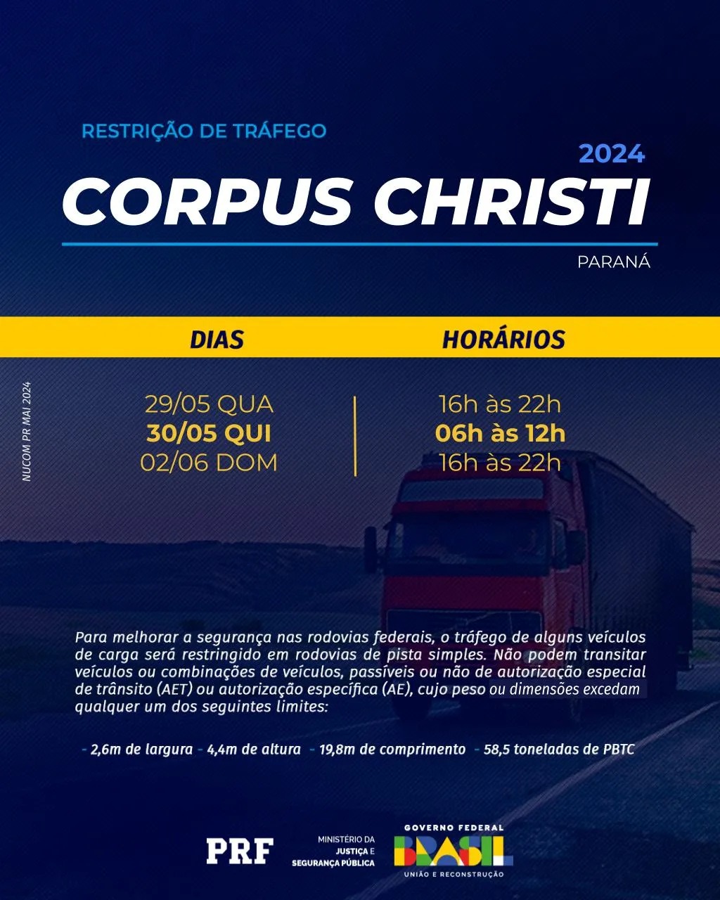 Operação Corpus Christi começa nesta quarta (29) nas rodovias do PR